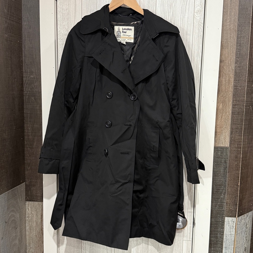 London Fog Black Double-Breasted Trench Coat